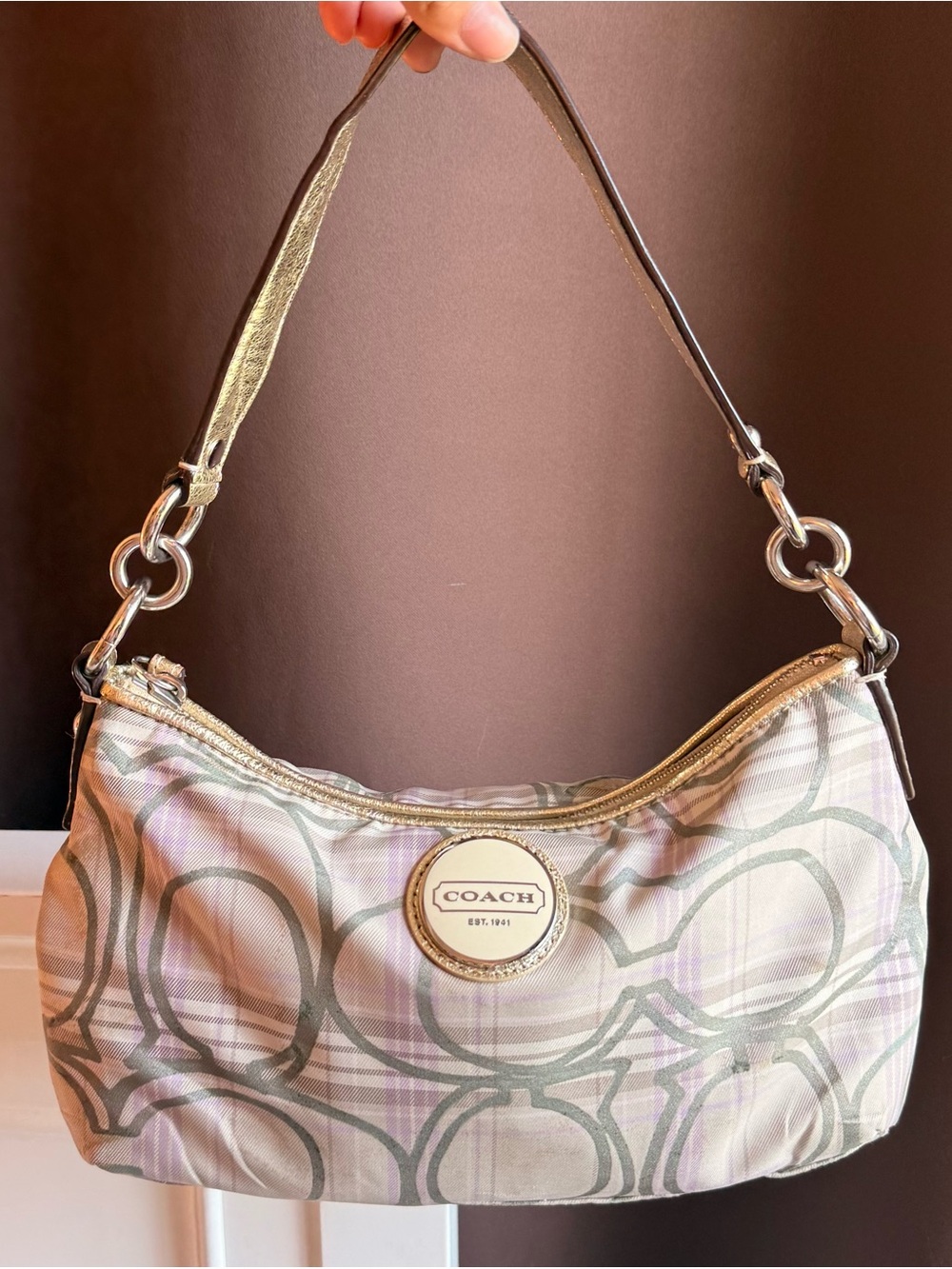 Vintage Coach plaid lilac hobo bag